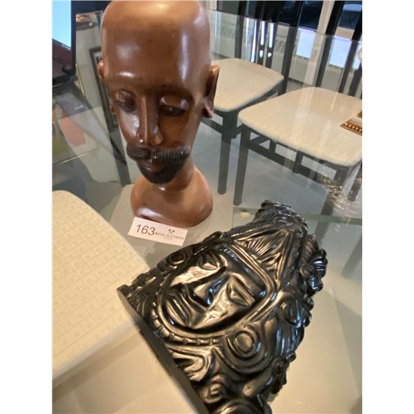 Aztech Obsidian Statue And Wooden Head