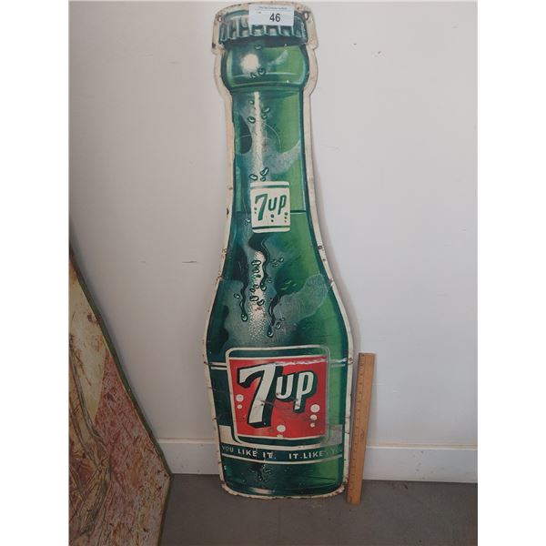 Vintage 50s 7 UP Tin Bottle Sign