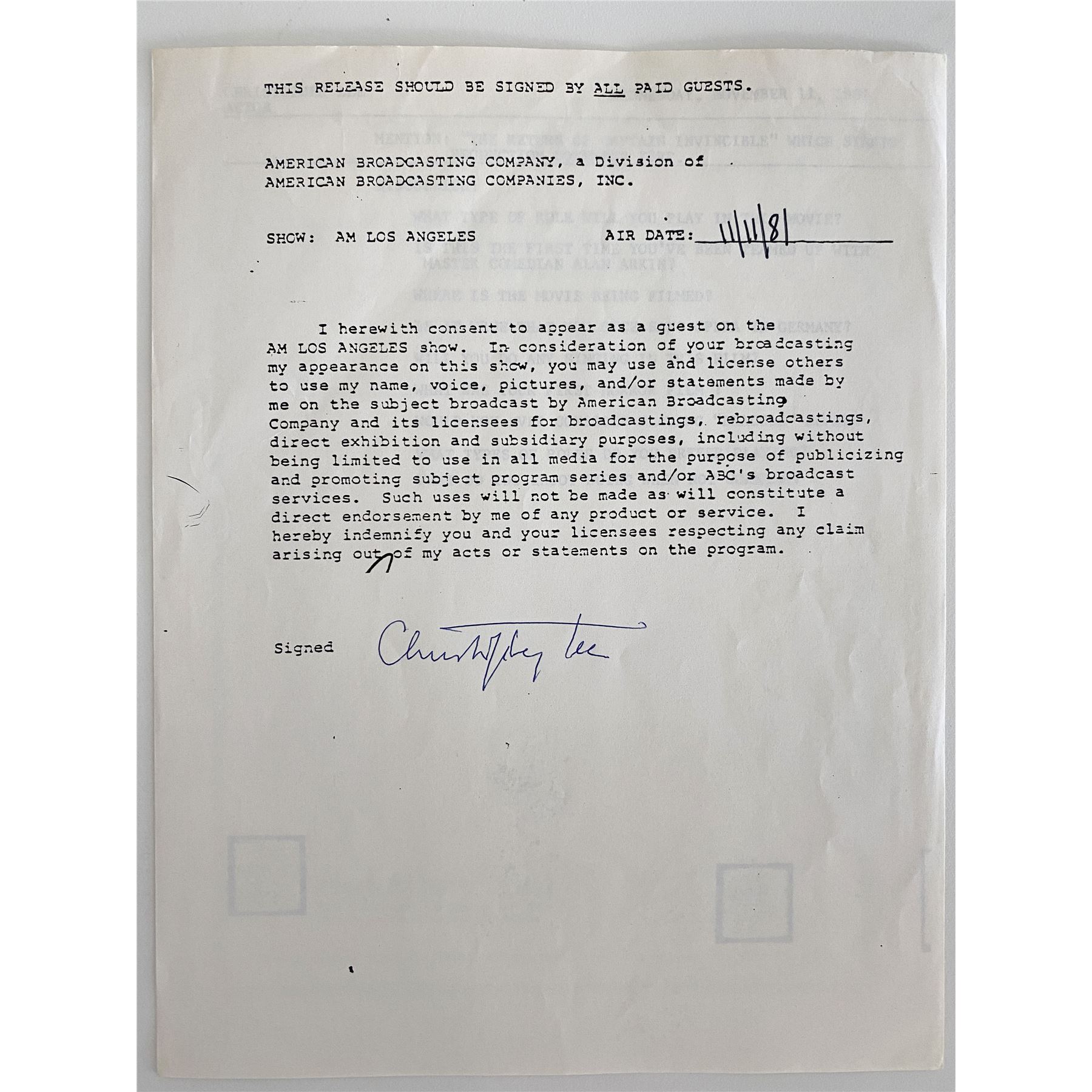 Christopher Lee Signed Release. GFA Authenticated