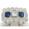 Image 1 : Antique Art Deco Etched Platinum 1.0 ctw European Cut Diamond & Syn Sapphire Rin