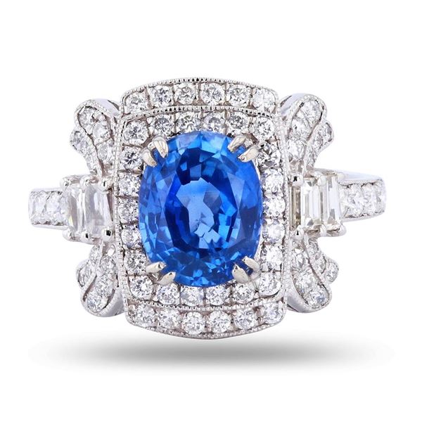 2.61 ctw UNHEATED Blue Sapphire and 0.90 ctw Diamond Platinum Ring