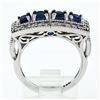 Image 8 : NEW 14K White Gold 2.07 ctw Round Sapphire & Diamond Milgrain Etched Band Ring