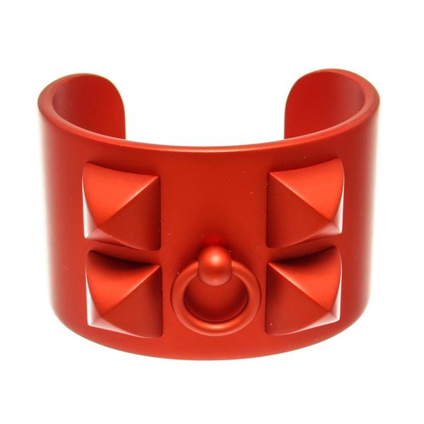 Hermes Red Aluminium Collier de Chien Sunset Cuff Bracelet