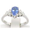 Image 3 : 14K White Gold .93 ctw Pear Cut Solitaire Tanzanite & Round Diamonds Accents Rin