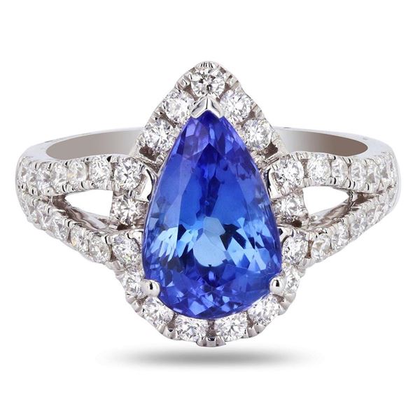 2.90 ctw Tanzanite and 0.77 ctw Diamond 14K White Gold Ring