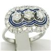 Image 1 : Vintage 18k White Gold and Blue Enamel 1.15 ctw Diamond Ring