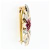 Image 6 : Vintage 14k Two Tone Gold Ruby Cluster & Diamond Layered Daisy Flower Brooch Pin