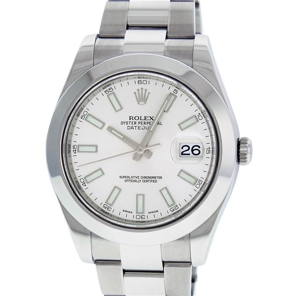 Rolex Mens 41MM Datejust 2 Stainless Steel White Index Oyster Band Datejust Wris