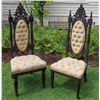Image 1 : Qty 2 Carved Wooden Straight Tall-Back Chairs w/ Upholstered Seat & Back 19"x16"x54"H