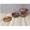 Image 2 : Wooden Bowl w/ Lid on Carved Pedestal Stand 6" dia, 7"H