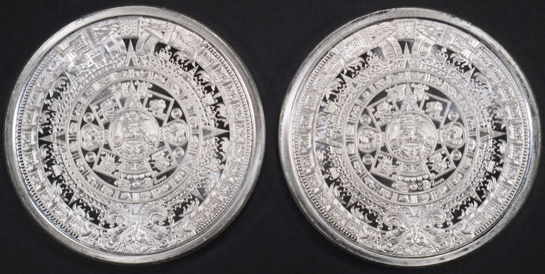 (2) 1 OZ .999 SILVER AZTEC ROUNDS