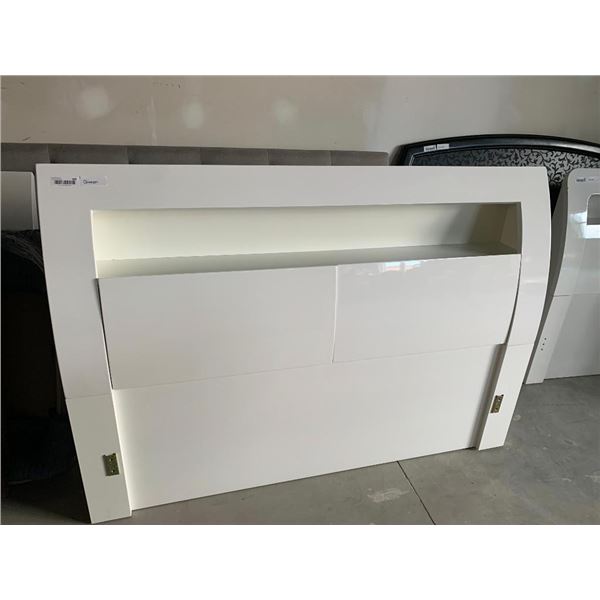 Queen Size White High Gloss Headboard with Shelf & Dual Opening Storage Cupboards