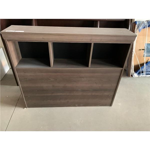 Twin Size Brown Wooden Headboard with Storage Cubbies