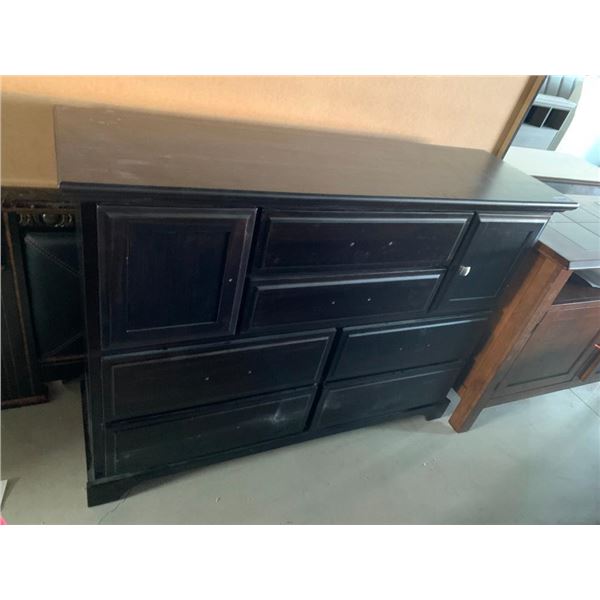 Dark Brown Wooden Tall Hutch Style Dresser 6 Drawer, 2 Cupboard - Drawer Pulls Inside