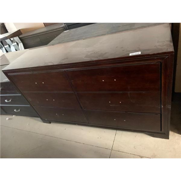 Dark Cherry Wood Style 6 drawer Dresser (hardware inside)