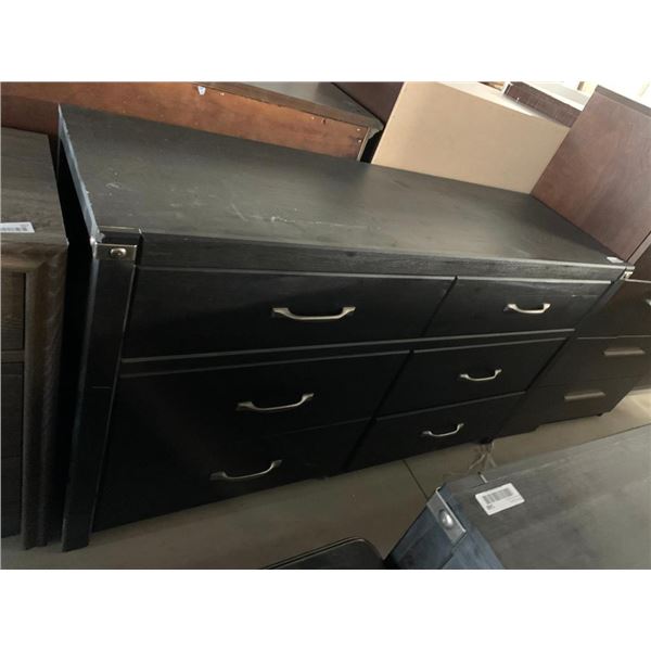 Large Black Woodgrain 6 Drawer Dresser