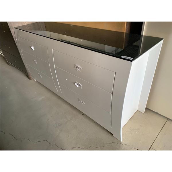 White Mirror Top 6 Drawer Dresser (hardware inside)
