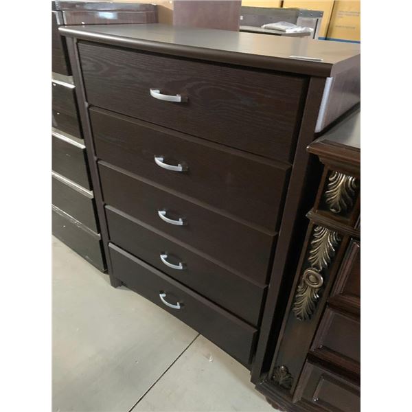 Dark Espresso & Chrome Handled 5 drawer chest