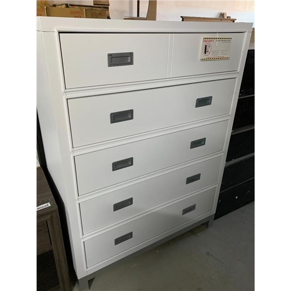 White & Chrome Handled 6 Drawer upright chest