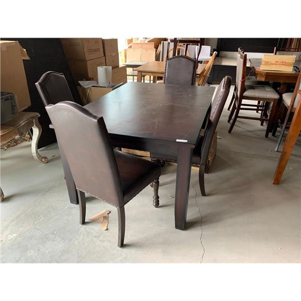 Dark Espresso Dining room Table & 4 Leather Style Chairs
