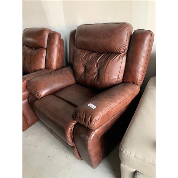 Rawhide Brown Leather overstuffed electric recliner