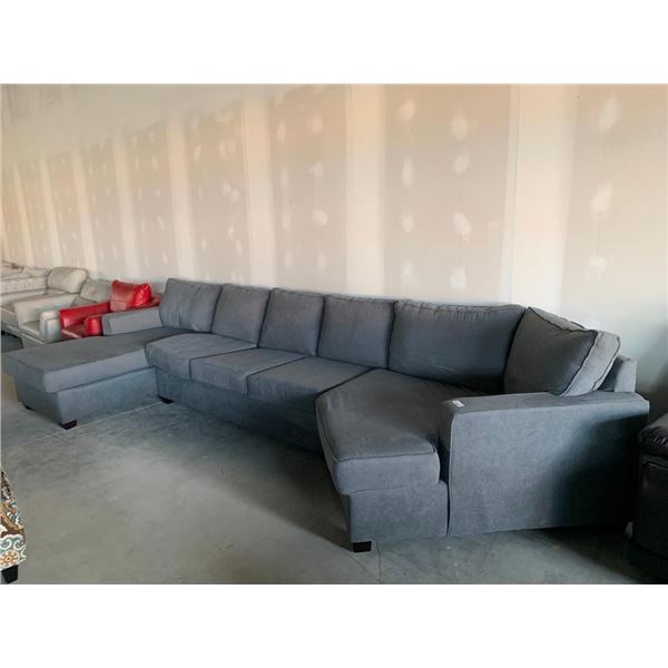 Large Grey Upholstered Modular Sectional Sofa Suite with chaise lounger and neo angle end