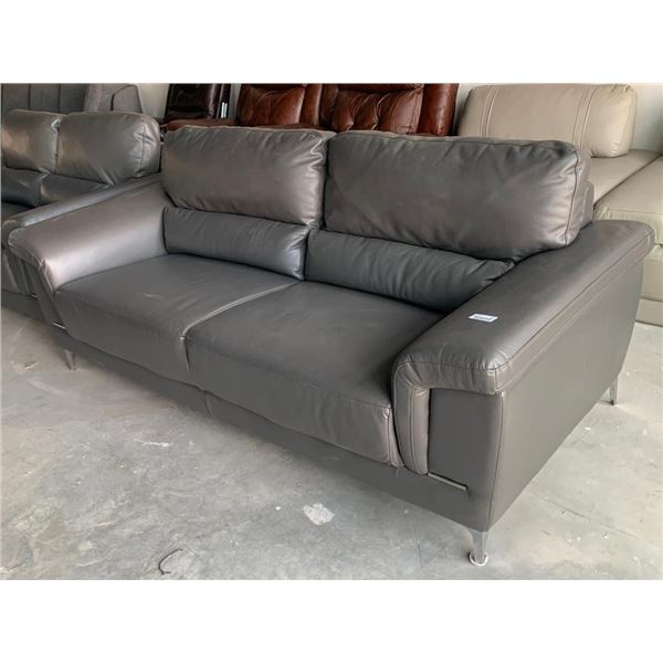 Grey Stitched Leather Double Seat Chrome leg executive Style Sofa