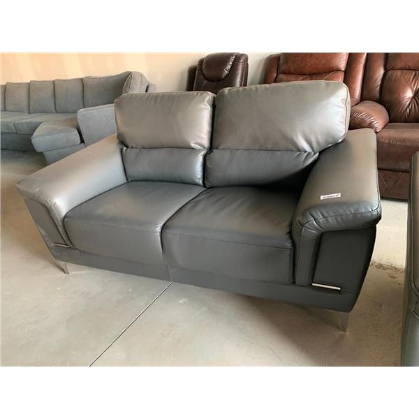 Grey curved Arm Leather Contemporary double seat Loveseat
