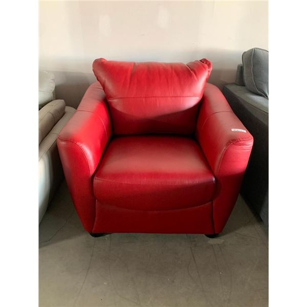 Red Leather overstuffed occasional chair
