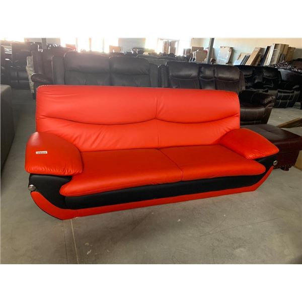 Sleek Red & Black Leather double Seat Sofa
