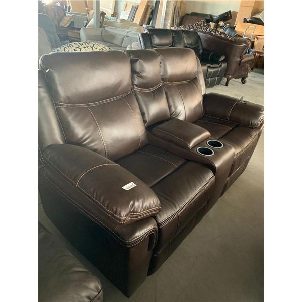 Brown Leather double Seat Reclining Theater Chair Set
