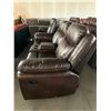 Image 4 : Brown Leather double Seat Reclining Theater Chair Set