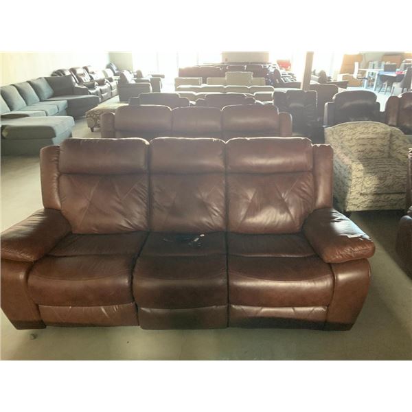 Rawhide Brown Leather Double Seat electric Power Reclining Sofa