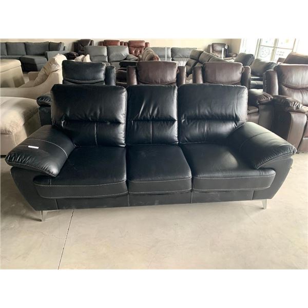Black Leather Sleek Style 3 seat Sofa with chrome legs