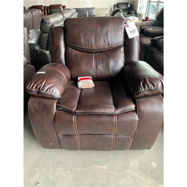 Brown Stitched Leather overstuffed recliner chair