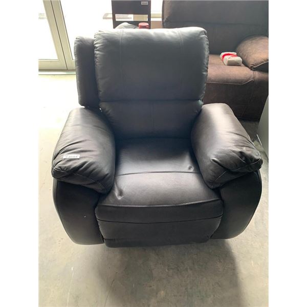 Grey Overstuffed Leather Reclining Chair