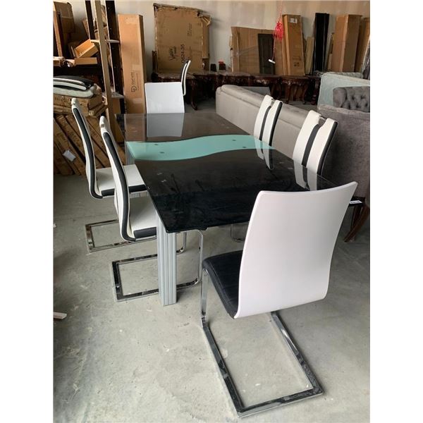 Black Laquer & Glass Dining room Set with 6 leather/chrome chairs