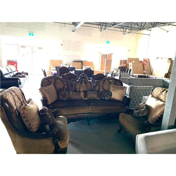 Queen Anne Styled 3 Piece Living Room Suite with sofa & 2 Matching chairs, includes throw cushions