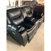 Image 2 : Black Stitched Leather Large double Seat Home Theater Power Reclining Loveseat