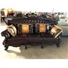 Image 1 : Ornate Carved Wood 3 seat Leather Livingroom Sofa with cushions