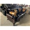 Image 2 : Ornate Carved Wood 3 seat Leather Livingroom Sofa with cushions