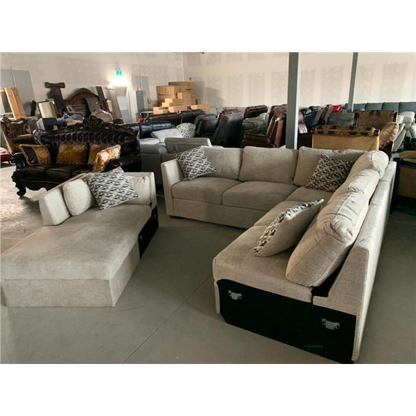 L Shaped Upholstered Section livingroom set with mismatched chair lounger end