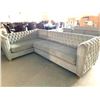 Image 1 : Grey Upholstered Quilted L Shaped Living room Sectional Sofa