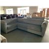 Image 7 : Grey Upholstered Quilted L Shaped Living room Sectional Sofa