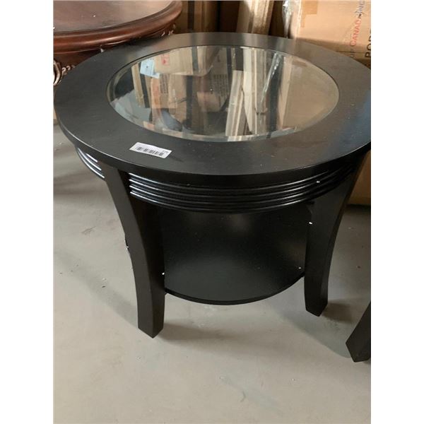 Beveled Glass Insert Black round Side Table