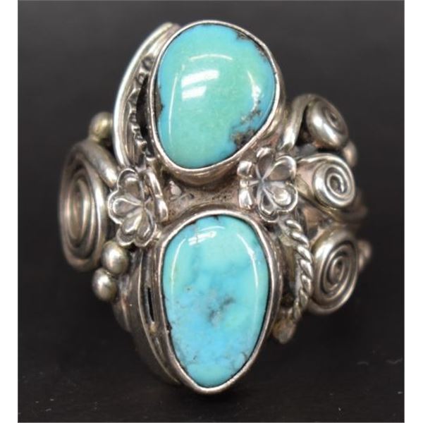 NAVAJO INDIAN SILVER AND TURQUOISE RING