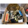 Image 2 : BOX OF ASSORTED ANTIQUE DECORATIVE ITEMS & LARGE SIZE FOLDING HAND FAN