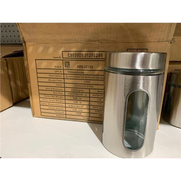 3 Piece Glass Canister with Stainless Steel, 10x10x17.5cm