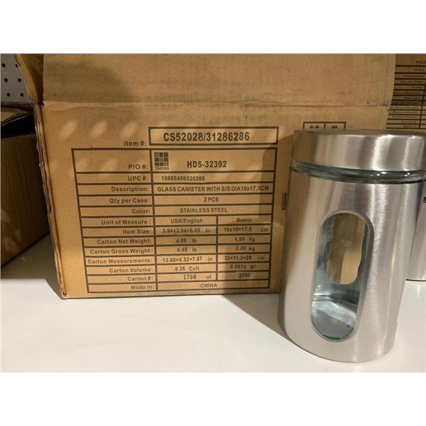 3 Piece Glass Canister with Stainless Steel, 10x10x17.5cm