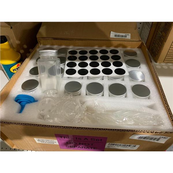 Set of 24 - Glass Spice Jars with accessories - Funnel, Two Size Shaker Lids & Solid Lids for Storag